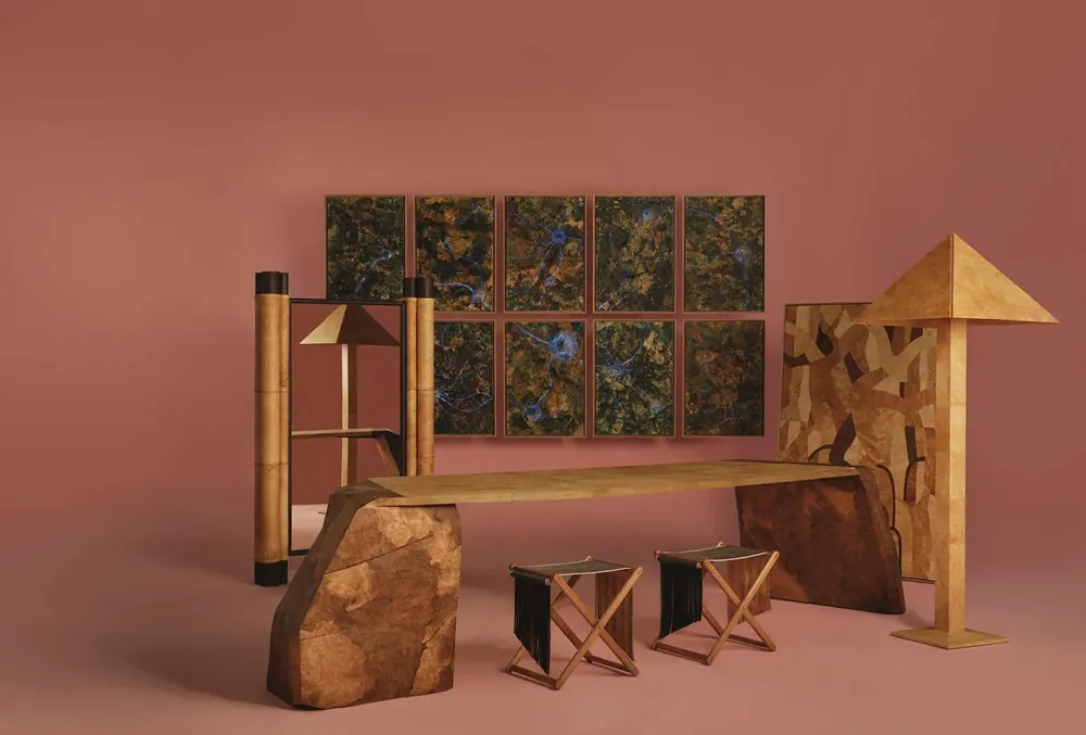 Furniture and design objects made from mushroom-based material